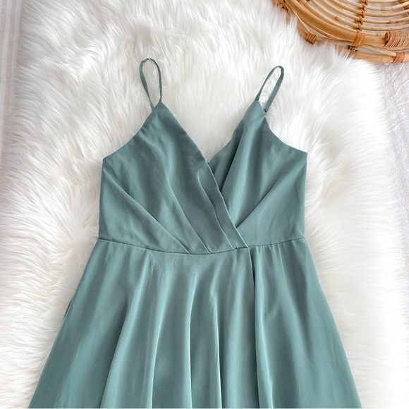 BHLDN Anthropologie Eva Maxi Dress Sage Moss Green Drape V-neck Gown Bridesmaid - Picture 6 of 13